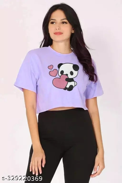 VK TOPS Trendy Feminine Printed Crop Top Round Neck Top For Womens