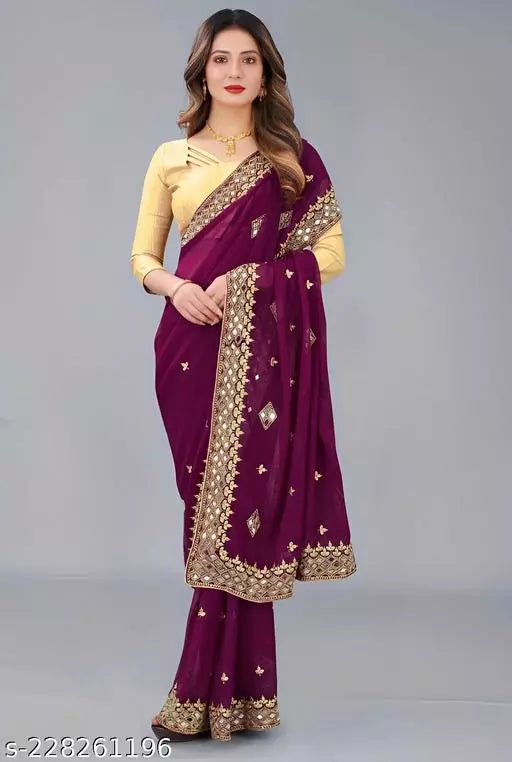 HEAVY KAJU DESIGN EMBROIDERY WORK WITH MIRROR SAREE BY KRADDLE