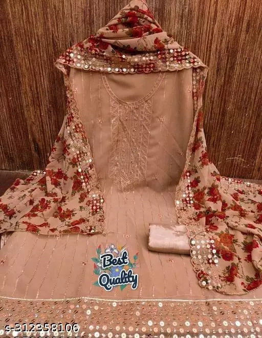 New Arrival Super Hit Design Suits Women's Brown Floral Embroidered Georgette Suits & Dress Materials