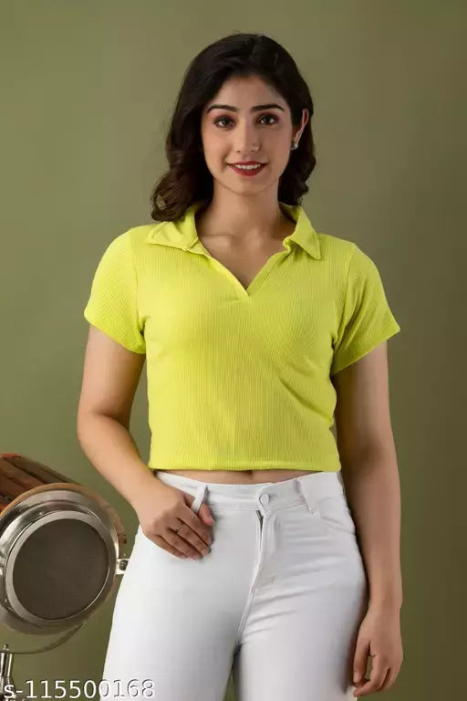 Mialo fashion ribbed polo neck crop top