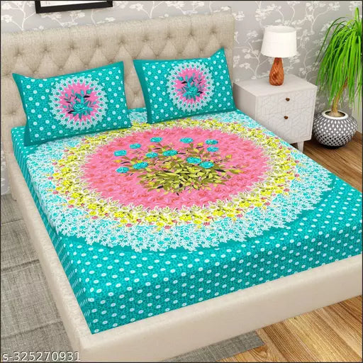 Jaipuri Pure Cotton Double Queen Bedsheet With 2 Pillow Covers