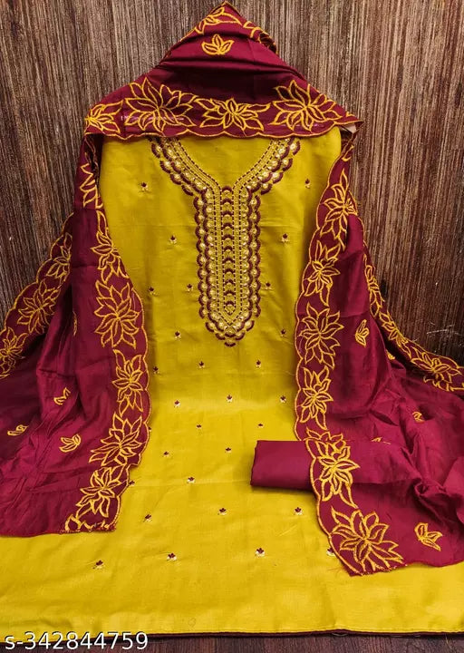 chanderi cotton sequience work dress material for women with zero matching