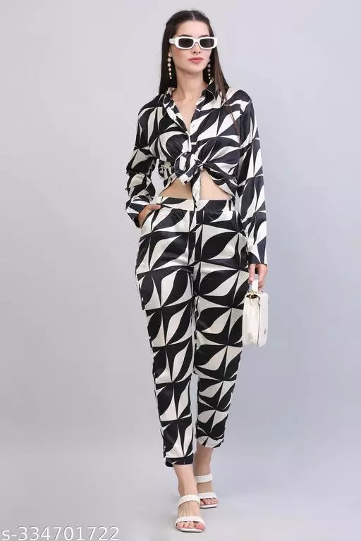 Cord Set For Women Printed Shirt & Pants