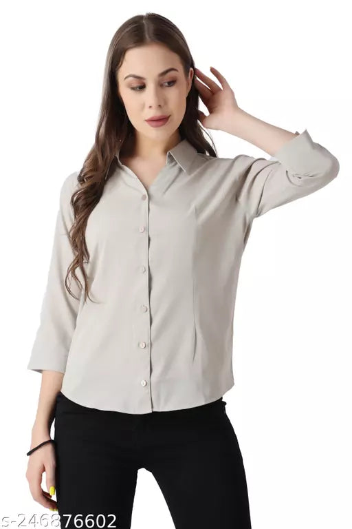 Womens Slim Fit 3/4 Sleeve Poplin