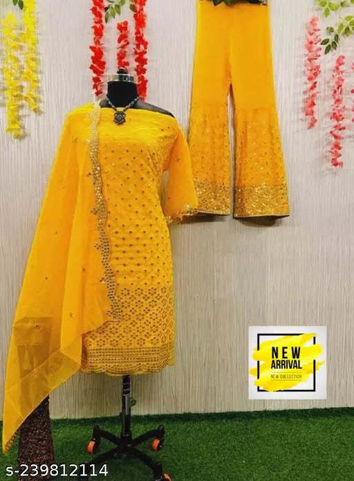 Aagyeyi Sensational Salwar Suits & Dress Materials Georgette 9mm Heavy sequence Work Wear Suit Like Party Wear Garara suit