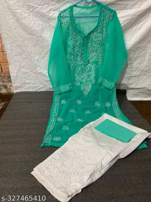 MIRROR WORK CHIKANKARI KURTI WITH INNER AND PANT