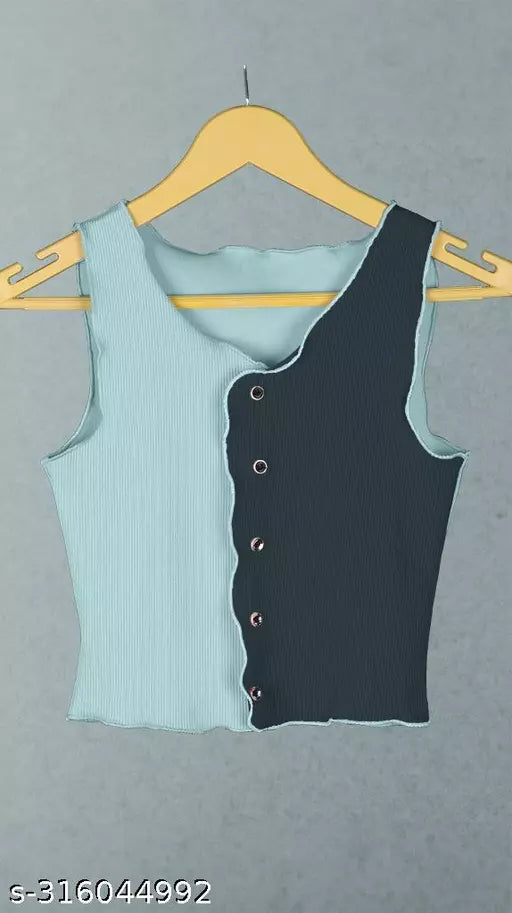 Women's Solid Cotton Rib Knit Crop Tank Top