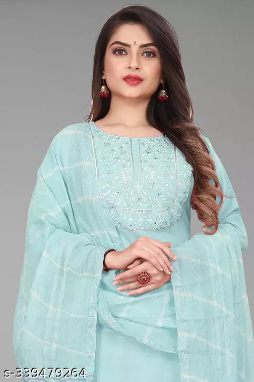 Elegant Women's Blue Kurta Set with Pant Dupatta and Stylish Kurti Top: Perfect for Ladies' Dressing with Unique Pajama Design