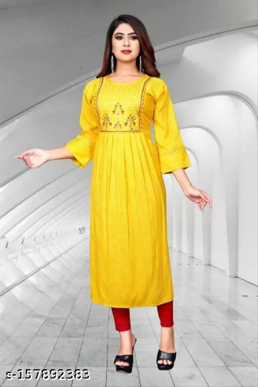 Women's Embroidery Printed Rayon Kurti