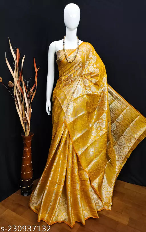 Morpich Fashion Yellow Banarasi Silk Silver Zari Saree