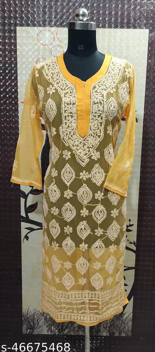 Handwork Chikankari Chiffon boota jaal kurti.