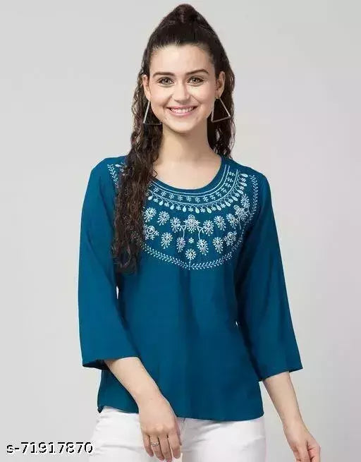 womens Rayon Embroidery top partywear top top festival wear top jeans top trendy wear top
