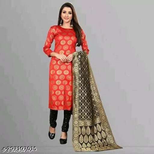 SUIT+BLACK SARKARI-BLACK BUTTI-RED GOLA TOP