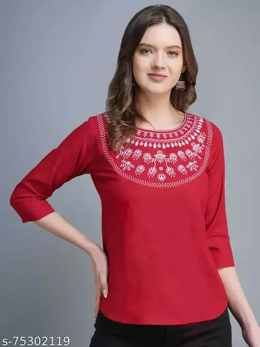 womens rayon embroidery top offical top printed top partywear top festival top