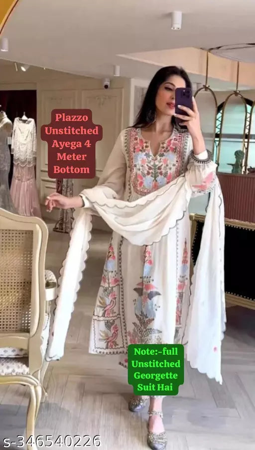 Exclusive new upcoming festiwal Womens Patiala Party wear Fancy White Georgette Pakistani Womens Salwar Suit & Dress Materials