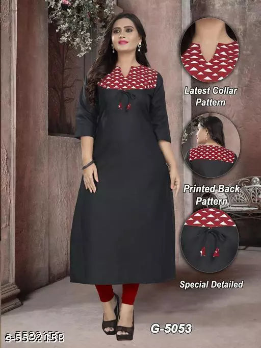 Women's Printed Black Cotton Kurti