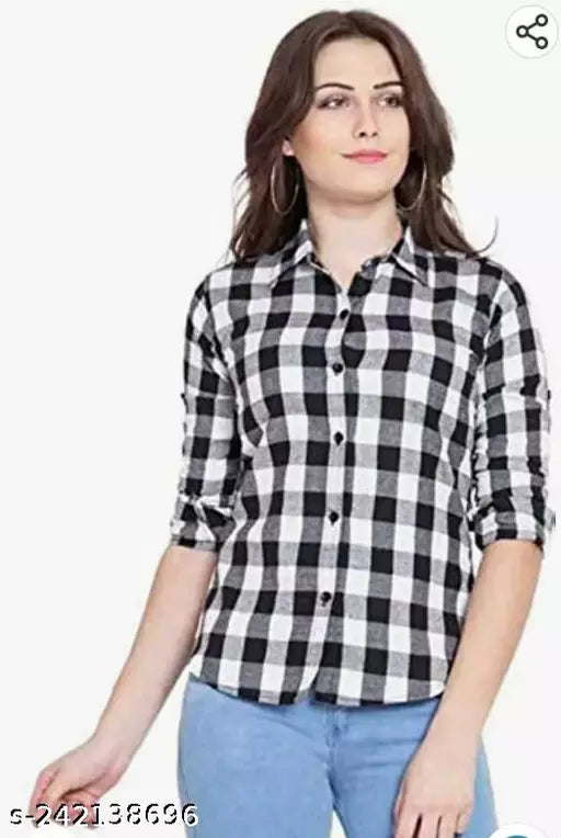 woman check shirt white