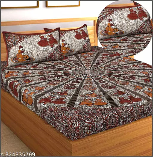 Jaipuri Pure Cotton Double Queen Bedsheet With 2 Pillow Covers