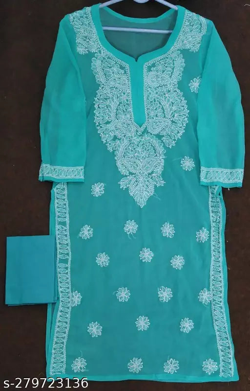 CHIKANKARI CHIFFON KURTI WITH INNER