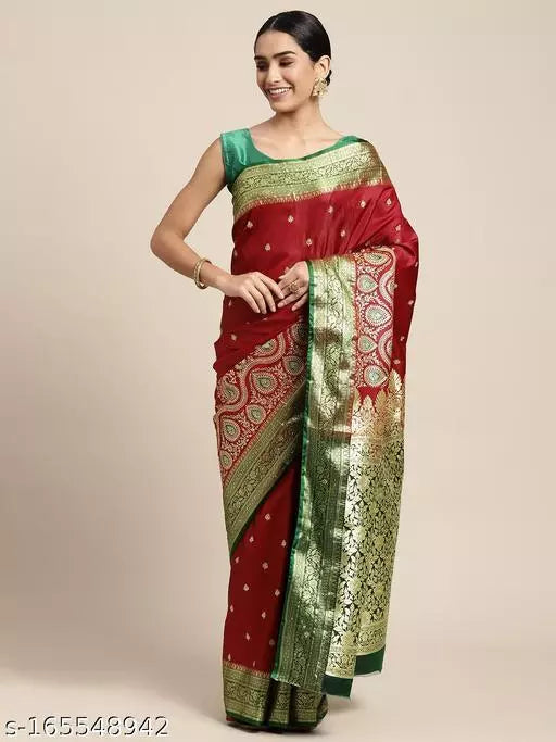 Banarasi Satin Silk Embroidery Saree With Heavy Pallu