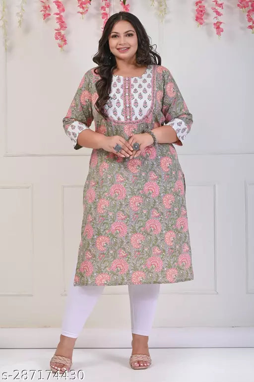 Swasti Plus Size Women Printed Floral Print Pure Cotton Straight Kurta