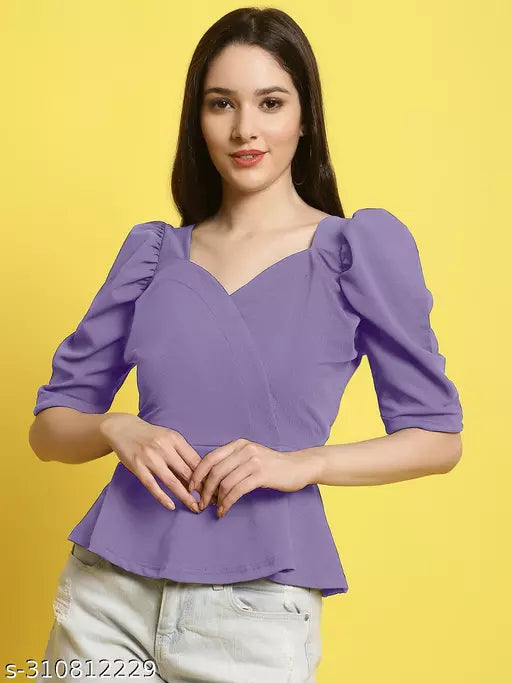 Sweetheart Neck Puff Sleeves Peplum Top (Women Top | Women Tops | Top)