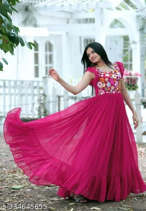 Elegant Georgette Anarkali Dresses: Fancy Party Wear Pink Gown for Women.