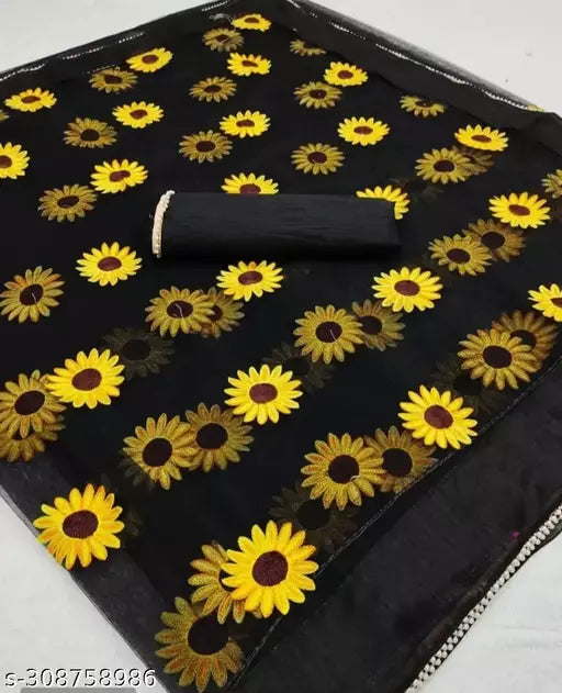 Fancy Embroidered Net Embroidered Black sarees