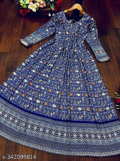 QVAZOR Stylish Fancy Trendy Printed Georgette Gown For Women For Party Wedding Festival Functions