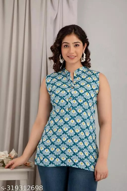 Mialo fashion short sleeveless kurti for women.
