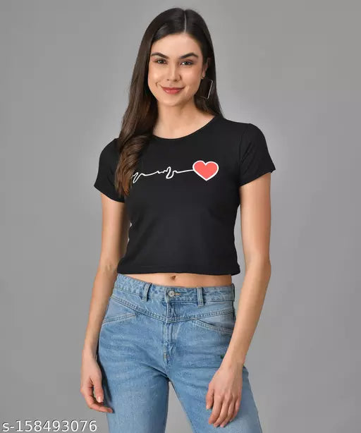 Vivient Black Heart Printed Tshirts for Women And Girls