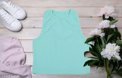 Women's Solid Cotton Rib Knit Crop Tank Top