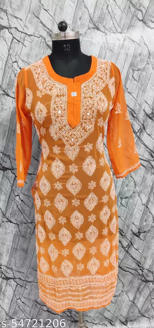 Handwork Chikankari Chiffon boota jaal kurti.