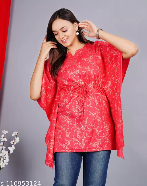 Stylish Rayon Printed women Pink Gold Kaftan Top