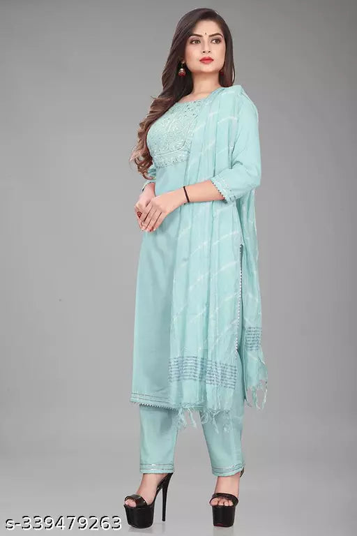 Elegant Women's Blue Kurta Set with Pant Dupatta and Stylish Kurti Top: Perfect for Ladies' Dressing with Unique Pajama Design
