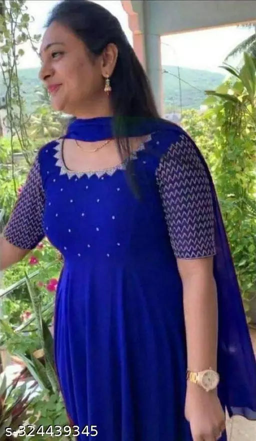Elegant Georgette Embroidered Gown Set with Dupatta - Perfect Party Wear for Women"Elegant Georgette Embroidered Gown Set with Dupatta - Perfect Party Wear for Women or Ladies