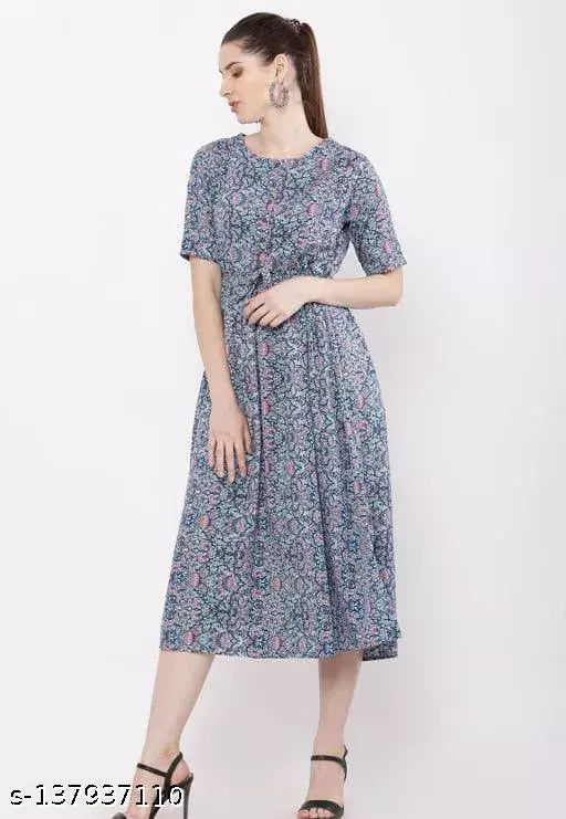BPT Printed Crepe Long Dress