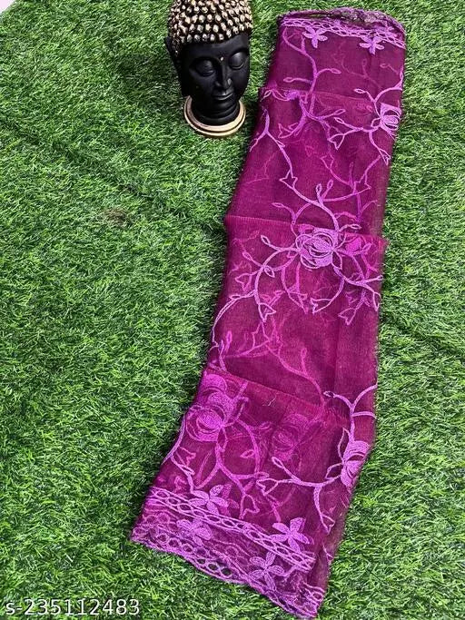 Beautifully Net Embroidery Colourful Purple Duppatas
