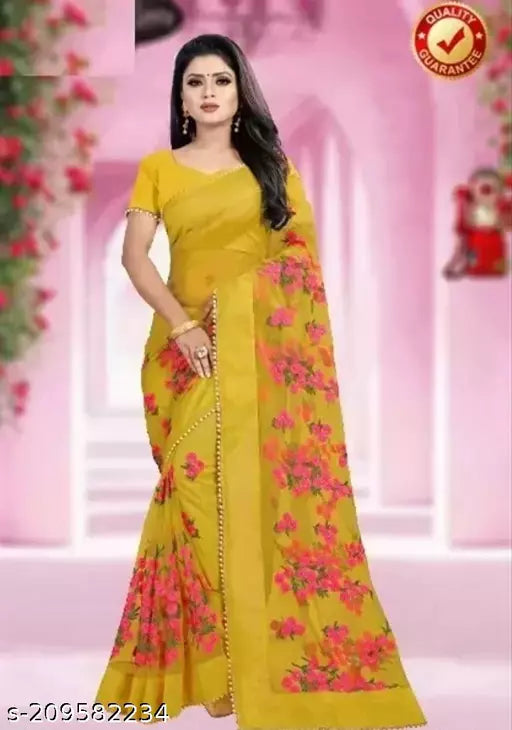 Net saree Attractive Beautifully Flower Design under in Rupees 399 Only and Free delivery All Over In India