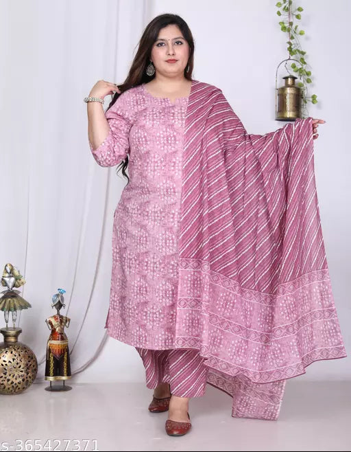 Women Pure Cotton Kurta Palazzo Dupatta Set
