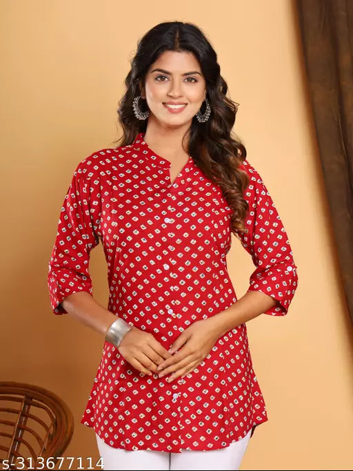 Shree Ganesh Fashion Marron Dot Printed Rayon Top and Tunic