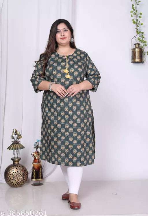 Women Plus Size Floral Print Pure Cotton Straight Kurta