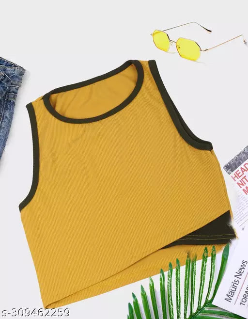 Women's Solid Cotton Rib Knit Crop Tank Top