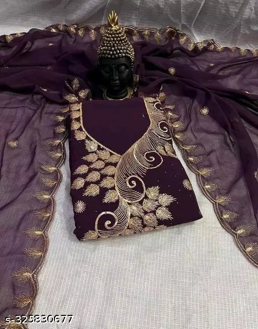 Womens Beautifull Unstiched Heavy Mirror Zari Embroidered Fancy Georgette Lovely Work Suits & Dress Materials