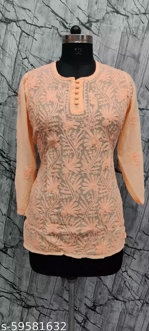 Aari Georgette Sequence short kurtis.