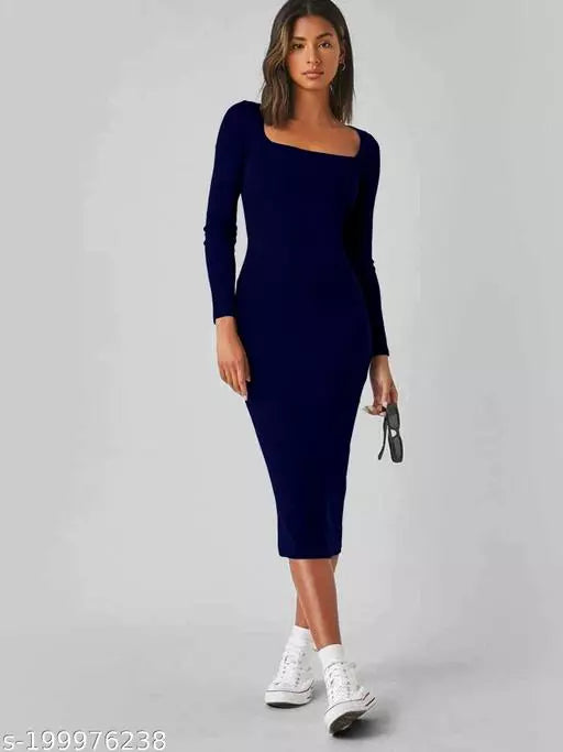 Womens Midi Western Nevy Blue Dress