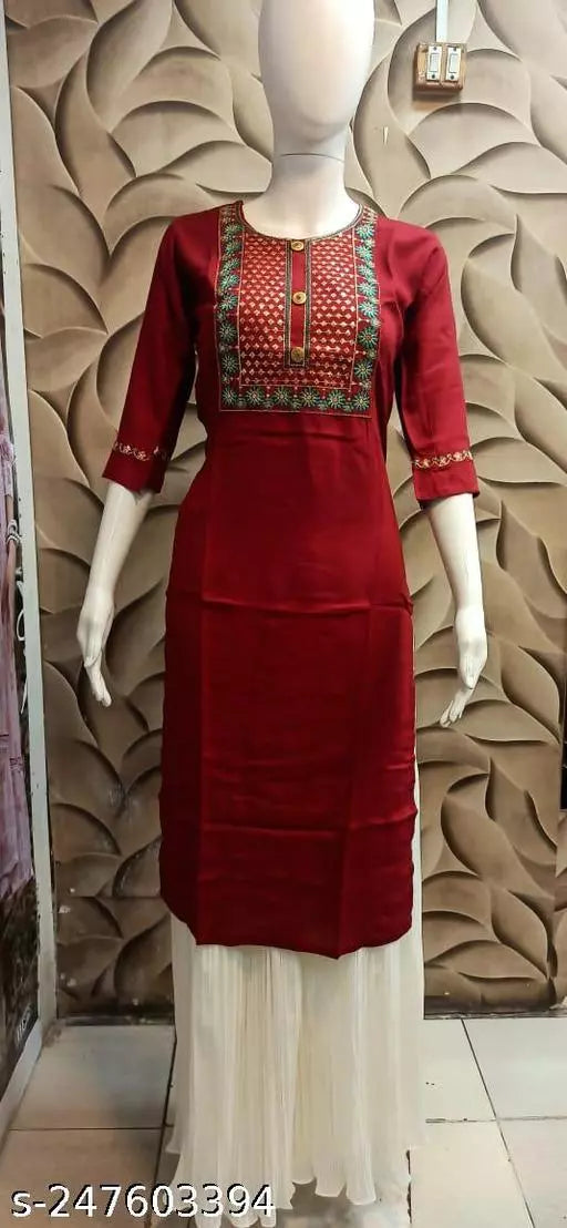 Trendy Women's Straight Embroidery Kurtis