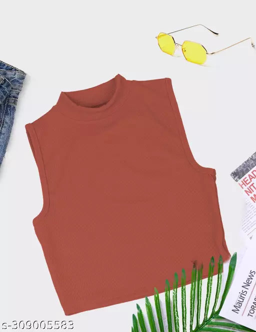 Women's Solid Cotton Rib Knit Crop Tank Top