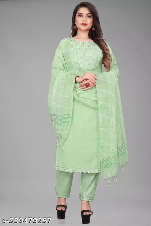 Elegant Women's Green Kurta Set with Pant Dupatta and Stylish Kurti Top: Perfect for Ladies' Dressing with Unique Pajama Design