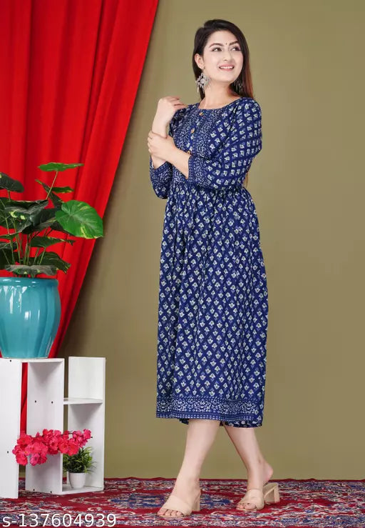 Shree Ganesh fashion's Rayon Anarkali Printed Black Gold Kurti for women